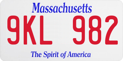 MA license plate 9KL982