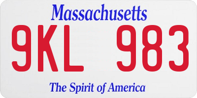 MA license plate 9KL983