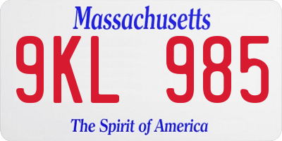 MA license plate 9KL985