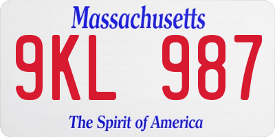 MA license plate 9KL987