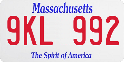 MA license plate 9KL992