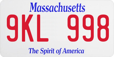 MA license plate 9KL998