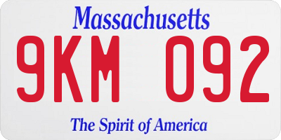 MA license plate 9KM092