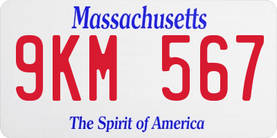MA license plate 9KM567
