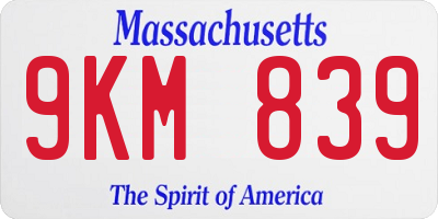 MA license plate 9KM839