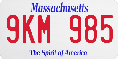MA license plate 9KM985