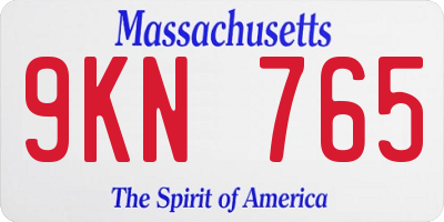 MA license plate 9KN765