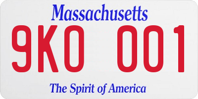 MA license plate 9KO001