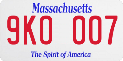 MA license plate 9KO007