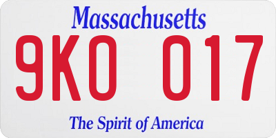 MA license plate 9KO017