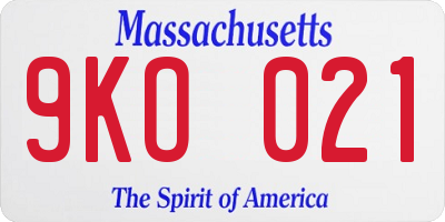 MA license plate 9KO021