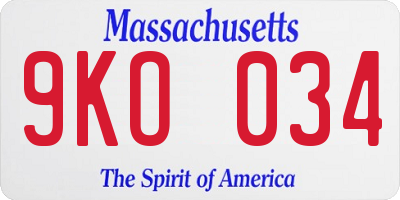 MA license plate 9KO034