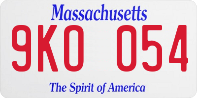 MA license plate 9KO054