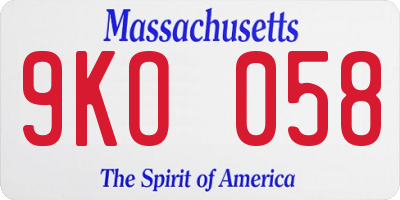 MA license plate 9KO058