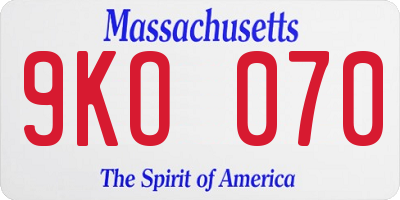 MA license plate 9KO070