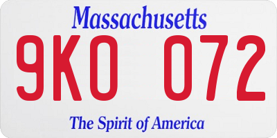 MA license plate 9KO072