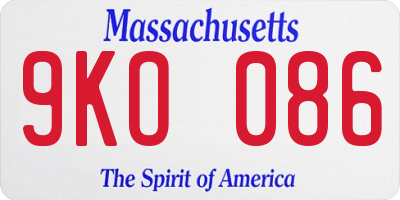 MA license plate 9KO086