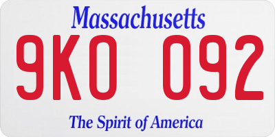 MA license plate 9KO092
