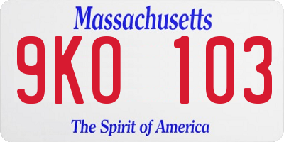 MA license plate 9KO103