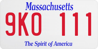 MA license plate 9KO111