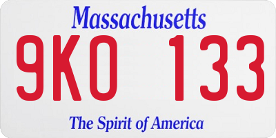 MA license plate 9KO133
