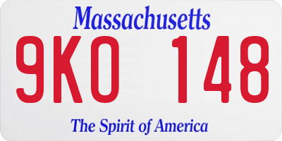 MA license plate 9KO148