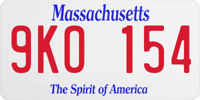 MA license plate 9KO154