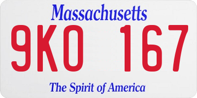 MA license plate 9KO167