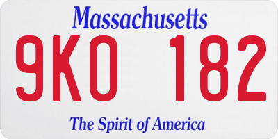 MA license plate 9KO182
