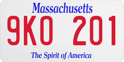MA license plate 9KO201