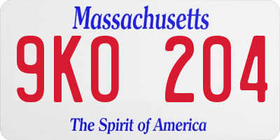 MA license plate 9KO204