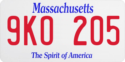 MA license plate 9KO205
