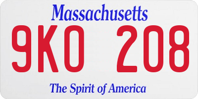 MA license plate 9KO208