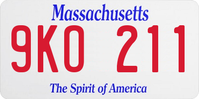MA license plate 9KO211