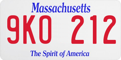 MA license plate 9KO212
