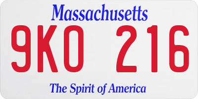 MA license plate 9KO216