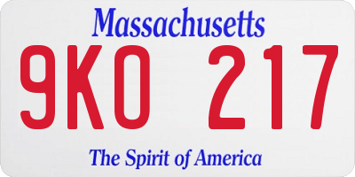 MA license plate 9KO217