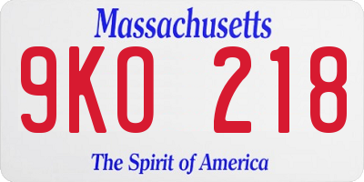 MA license plate 9KO218