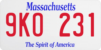 MA license plate 9KO231