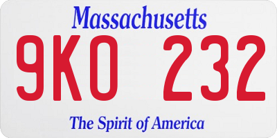 MA license plate 9KO232