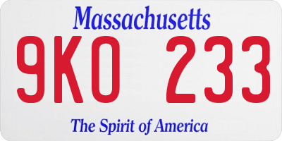 MA license plate 9KO233