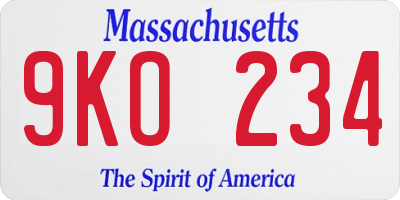 MA license plate 9KO234