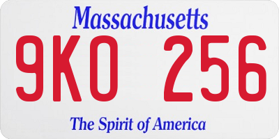 MA license plate 9KO256