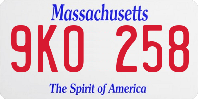 MA license plate 9KO258
