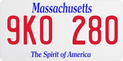 MA license plate 9KO280