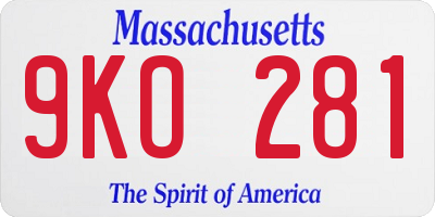 MA license plate 9KO281