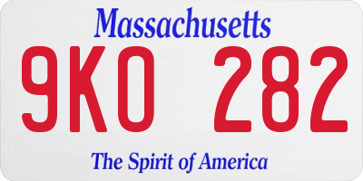 MA license plate 9KO282