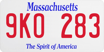 MA license plate 9KO283