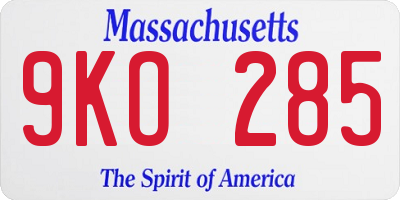 MA license plate 9KO285