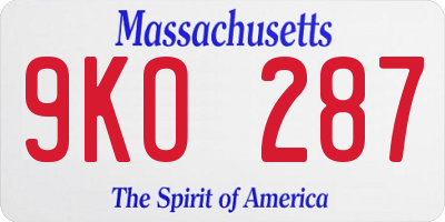 MA license plate 9KO287